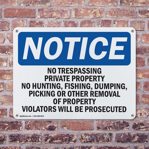 (2 Pack) No Trespassing Private Property No Hunting OSHA Notice Sign Decal Metal - Bild 4 von 21