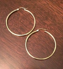 10K YELLOW GOLD HOOP EARRINGS POLISHED PLAIN HOOPS 2x40mm