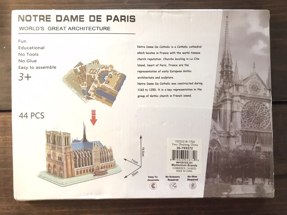 NIB World's Great Architecture Notre Dame De Paris Educational 3D Puzzle 44pcs - Image 3 of 4