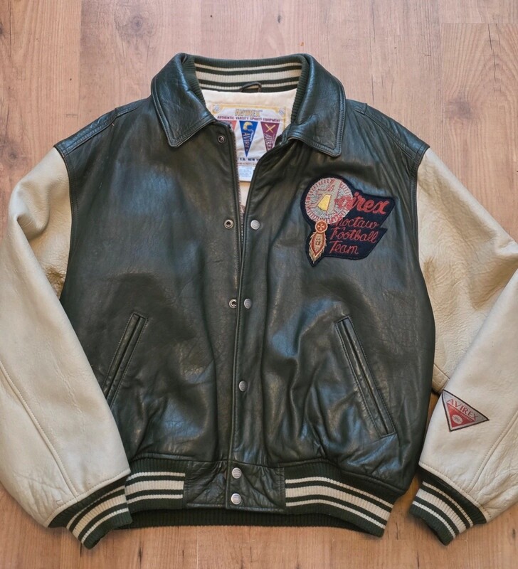 AVIREX CHOCTAW フットボールジャケット AVIREX CHOCTAW FOOTBALL TEAM LEATHER VARSITY JACKET GREEN