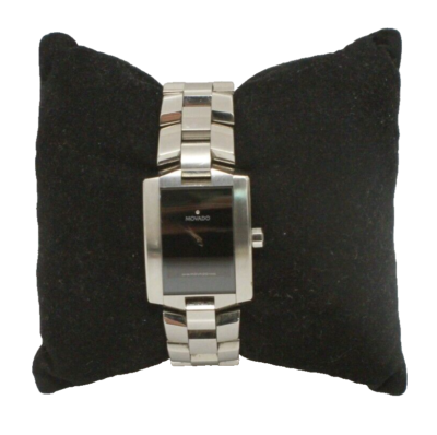 ? Movado Silver-Tone Steel Watch with Black Rectangle Dial  display picture 3