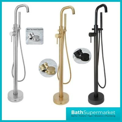 Floor Standing Freestanding Bath Tap Black Brushed brass chrome UK Sell Knurled