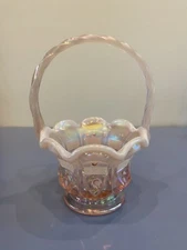 FENTON Pink Opalescent Roses & Buds Art Glass Basket HANDPAINTED/SIGNED 8.5"H