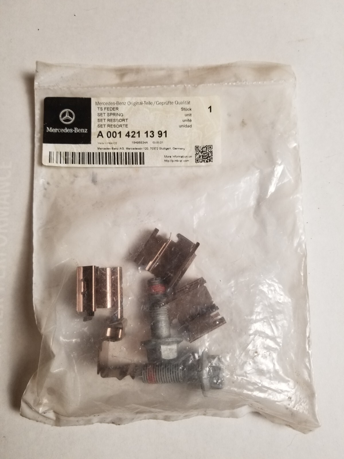 OEM Mercedes A0014211391 Sprinter W906 Brake pad spring kit w/ Caliper Bolts