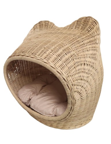 Handmade Rattan Weave Kitten Bear Dog Cat Bed Pets Nest House Cushion Basket - Picture 3 of 4