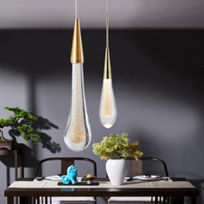 Modern Chandelier Crystal Glass LED Ceiling Light Fixture Teardrop Pendant Lamp 