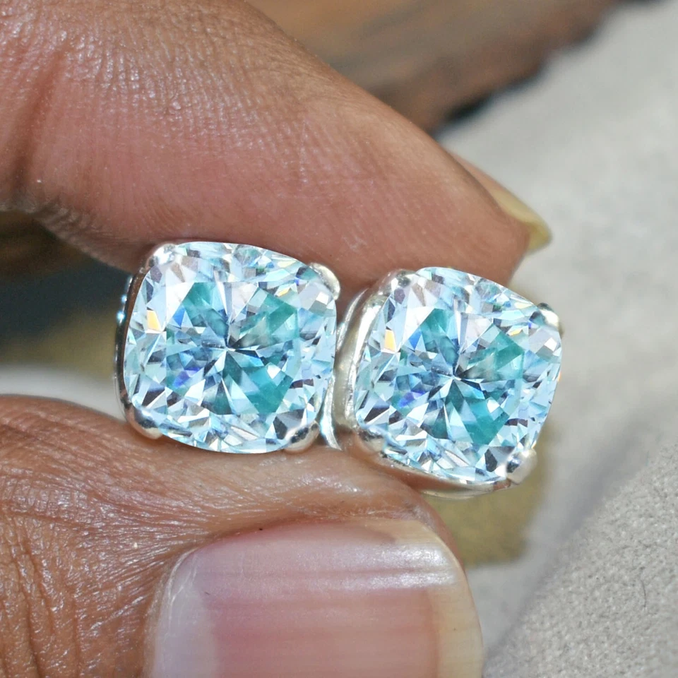 4 Ct Treated Certified Blue Diamond Solitaire Stud Earrings, 925 Sterling Silver - Image 3 of 4