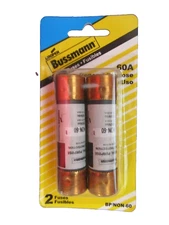 2pk Bussmann Buss 60 Amp 250V One-Time Cartridge Fuse Melamine Tube BP/NON-60