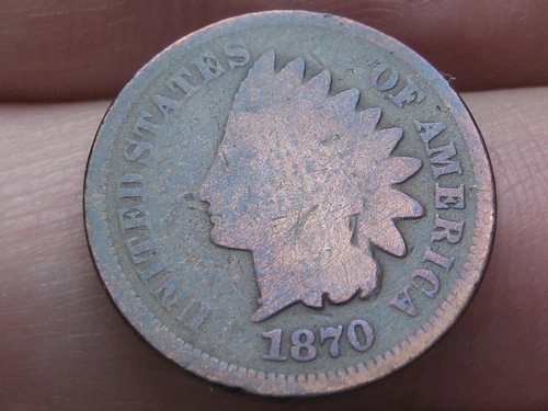 1870 Indian Head Cent Penny- VG Details, Shallow N, Toned