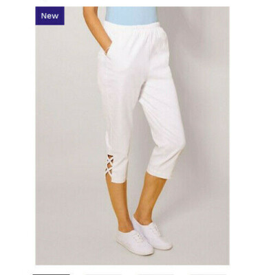 Womens Capri by Blair Size 3XL, White Elastic Waist Short Pants Criss Cross  Leg - Main Image