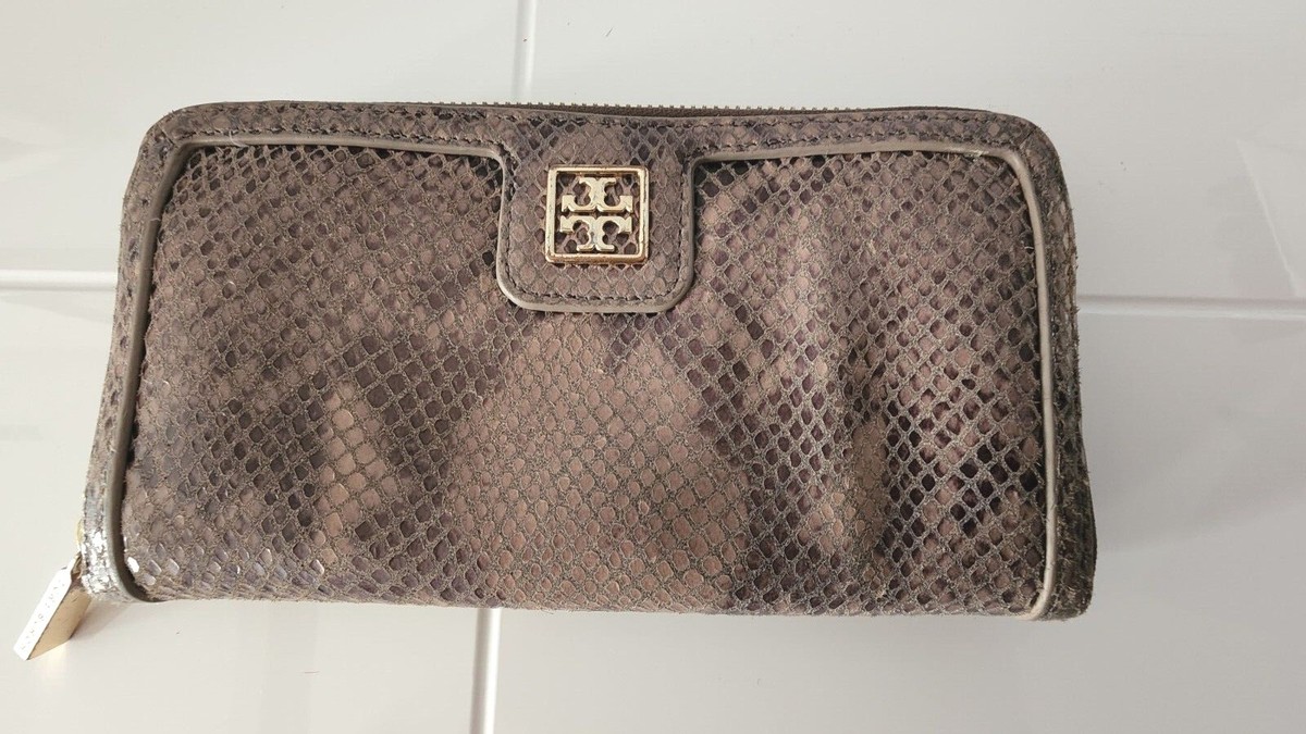 Tory Burch Wallet Leather Snake Print Continental Zip Gold Logos