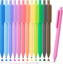 Gel Pens 12 Colors Retractable Quick Dry Pens Fine Point 0.7Mm, Smoooth Writing