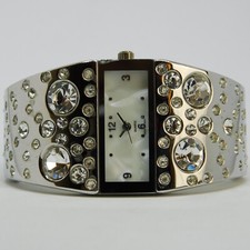 Cuff Bracelet Crystals Inlay Quartz Analog Women's Watch Sz. 6 1/4" New Battery
