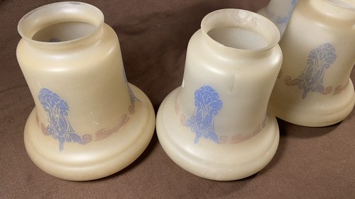 4 Matching Antique Art Deco Arts Crafts Glass Lamp Light Shade 2 1/4" Fitter - Picture 16 of 20