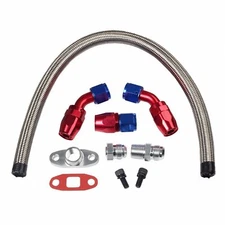 Stainless Braided Turbo Charger 22" Oil Feed Return Drain Line+10AN Fitting Kit