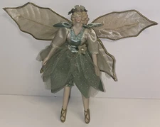Ivy Flower Garden Fairy Pixie Christmas Tree Ornament 8" Tall Cloth Plastic Sage