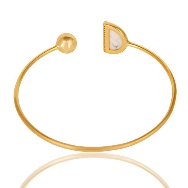 18K Gold Plated 925 Sterling Silver Handmade Howlite Zircon Cuff Bangle Jewelry - Image 3 of 3