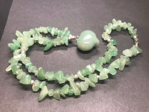 Carved Green Aventurine Necklace Puffy Heart Pendant 17 in Valentines Day Love - Picture 11 of 12