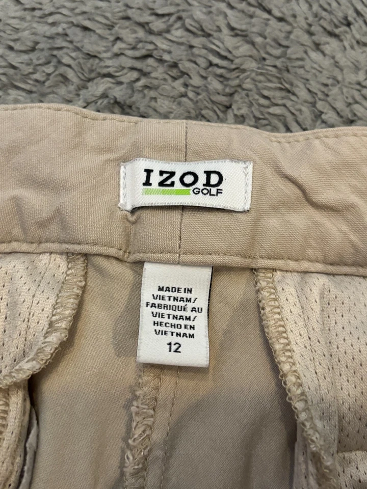 IZOD Golf Shorts Womens 12 Classic Fit Khaki Flat Front Stretch Beige Active - Image 2 of 4