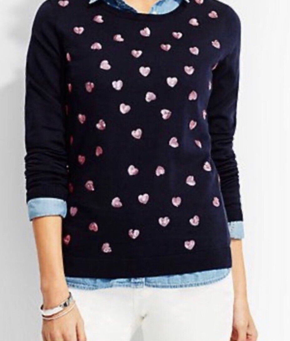 Talbots women navy crew sweater with heart sequin… - image 1
