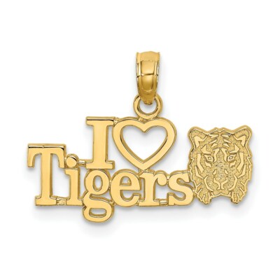 14K Yellow Gold I Heart Tigers w/ Tiger Head Pendant