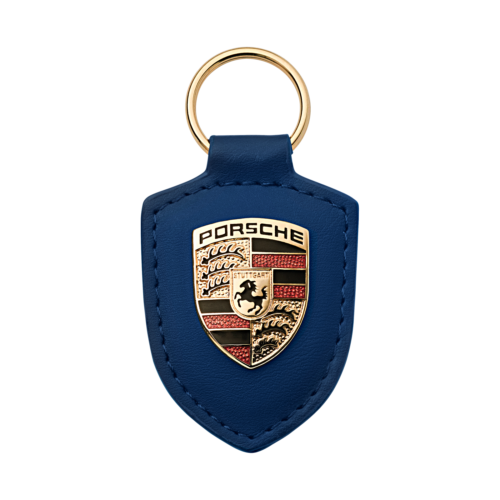 Original Porsche Schlüsselanhänger Wappen Emblem Logo Leder Blau WAP0500950E - Afbeelding 1 van 2