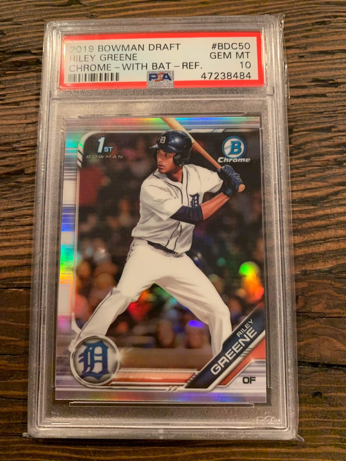 Riley Greene, Chrome-With Bat-Refractor #BDC50 - 2019 Bowman Draft - PSA 10