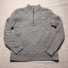 Vineyard Vines 1/4 Zip YouthM Gray Quilted Pullover Whale Quarter Zip Shep Shirt