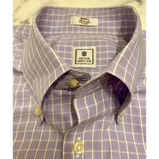 Peter Millar purple and white window pane check button-down men s dress shirt.