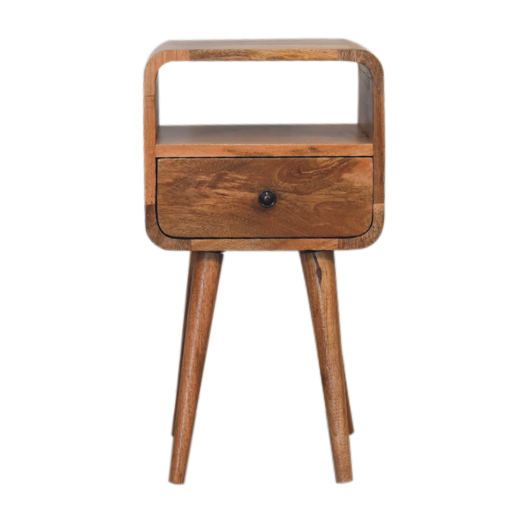 Artisan Furniture Mini Oak Single Drawer Single Shelf Mango Wood Curved Open Bedside Table - Image 2