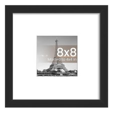 upsimples 8x8 Picture Frame, Display Pictures 4x4 with Mat or 8x8, Black