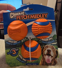 Chuckit Fetch Medley Ball Set Rubber Dog Toys Medium Pack of 3 Assorted
