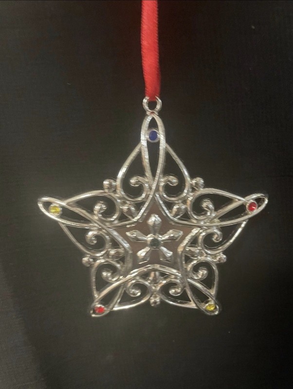 LENOX Star Ornament Star Sparkle & Scroll Multi-Crystal Silverplate