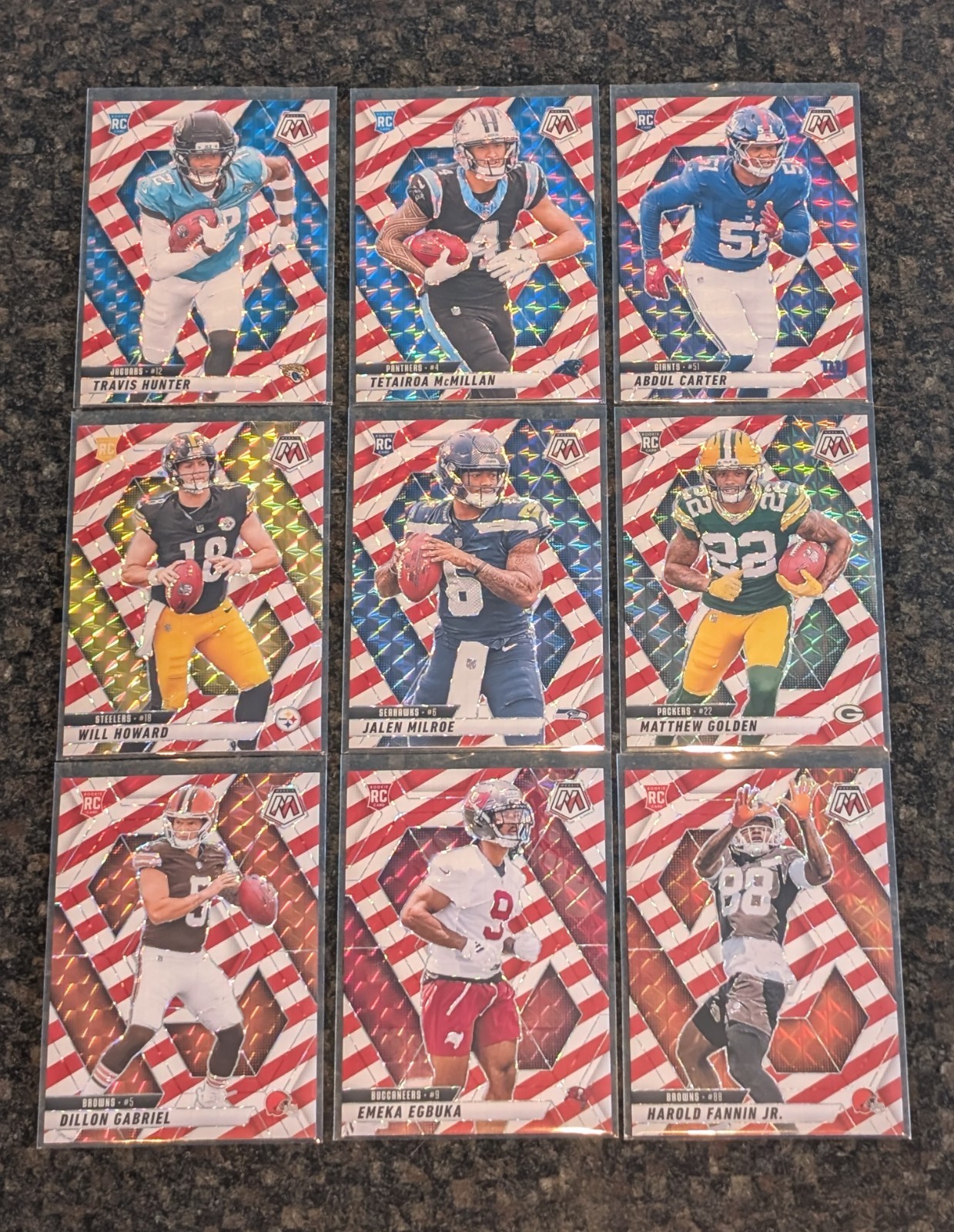 2025 Panini Mosaic Football RED and WHITE STRIPE RC Christmas Holiday Exclusive