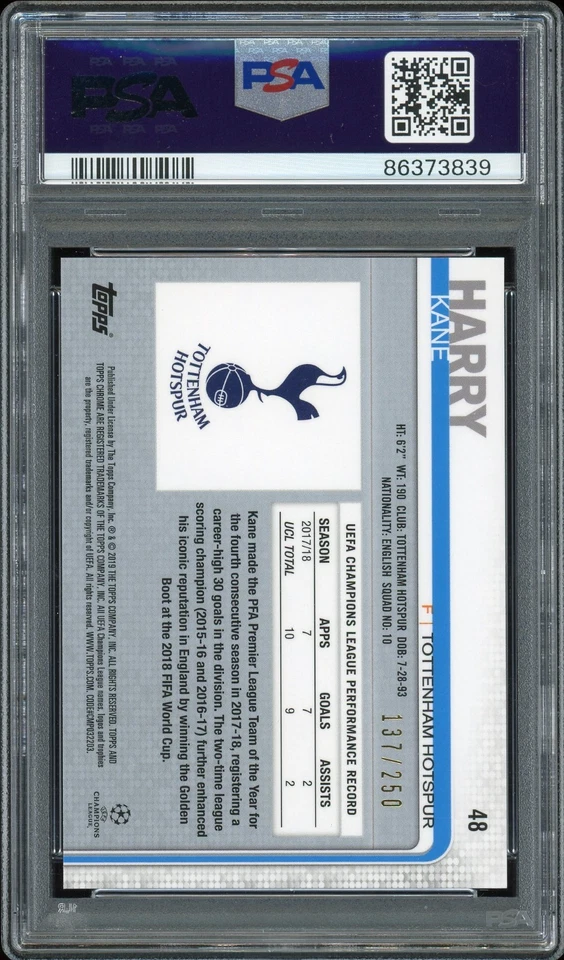 2018-19 Topps Chrome UCL Purple Refractor Harry Kane #48 /250 PSA 9 - Image 2 of 2