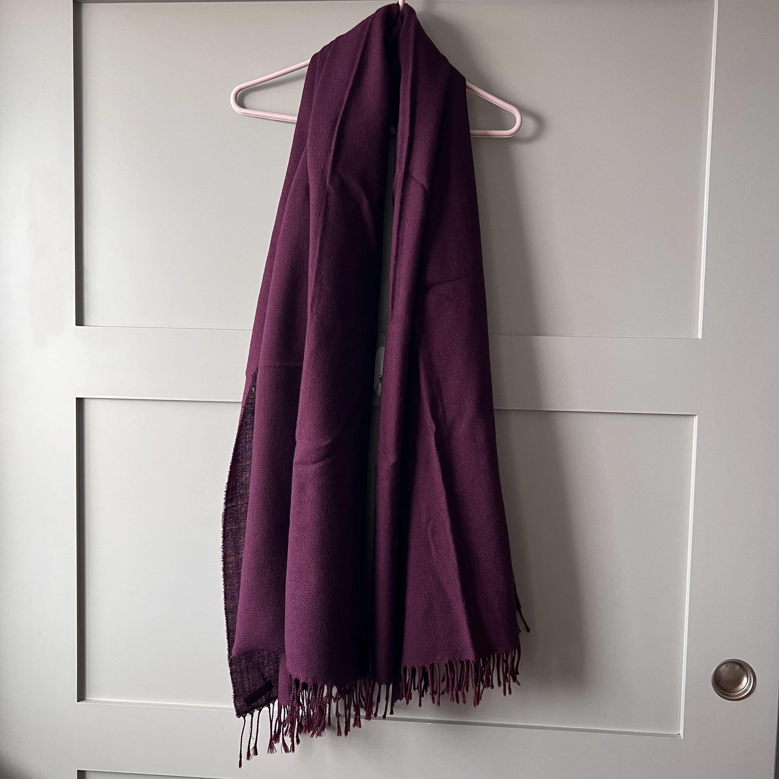 Kenzo Scarf Womens One Size Wool Fringe Made In Belgium Purple Embroidered Wrap