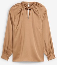 Neu Satin Tunika Gr. 38 Camel Damentunika Langarm-Bluse Hemd Shirt Oberteil