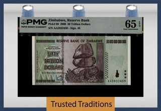 TT PK 90 2008 ZIMBABWE 50 TRILLION DOLLARS PMG 65 EPQ GEM UNCIRCULATED