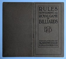 1914 VINTAGE BILLIARDS RULE BOOK w BRUNSWICK ILLUSTRATED BILLIARDS TABLE CATALOG