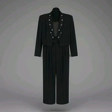 Vtg Women's MENU  Black Belted Jumpsuit Pantsuit w/ Studded Jacket 80s Sz 10