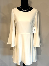 Halston Midi Babydoll Dress Ivory Flounce Bell Sleeve Witchy SZ 4 NWT