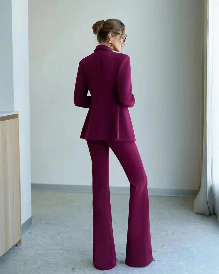 Trajes Fucsia Para Mujer Formales Negocios Oficina Dama Trabajo Ropa Abrigo Pantalón Calce Ajustado Foto 3 de 4