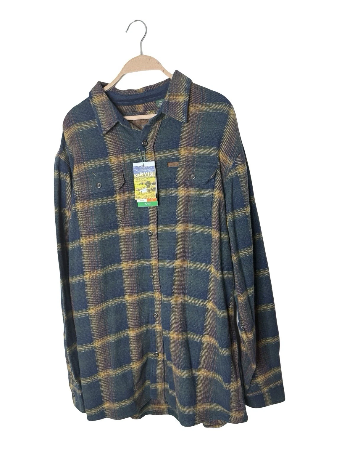 Orvis Shirt Mens XLT Plaid Big Bear Flannel Outdoor Pockets Hike 1312517