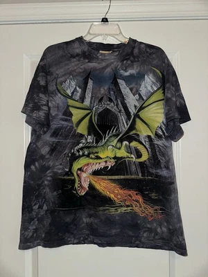 Camisa de colección 2001 The Mountain All Over Dragon Breathing Fire grande para hombre - Imagen 1 de 4