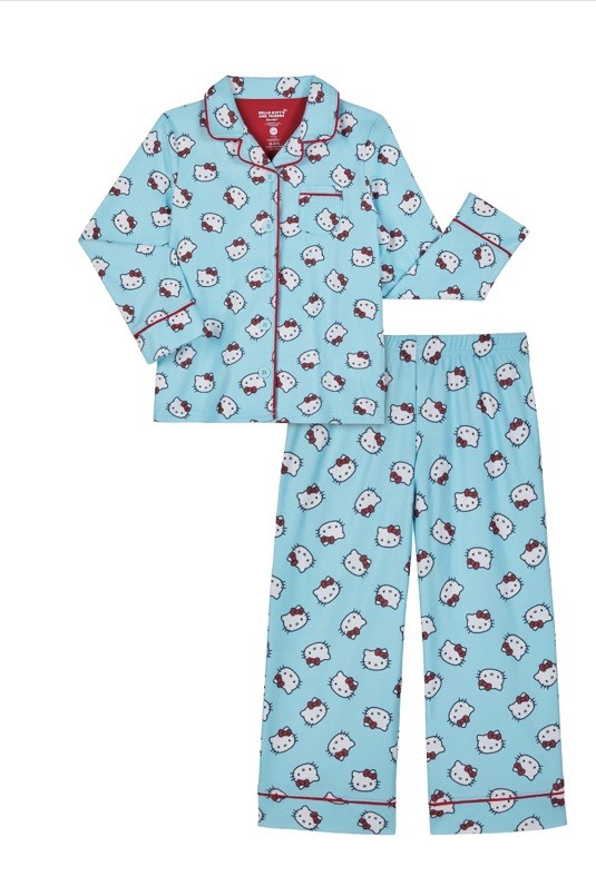 Hello Kitty Girls Turquoise Notch Collar 2 PC Pajama Set Size Medium NWT