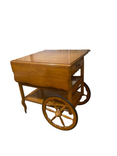 Mid-Century Drop Leaf Mahogany Tea Serving Cart w/ Glass Detachable Serving tray