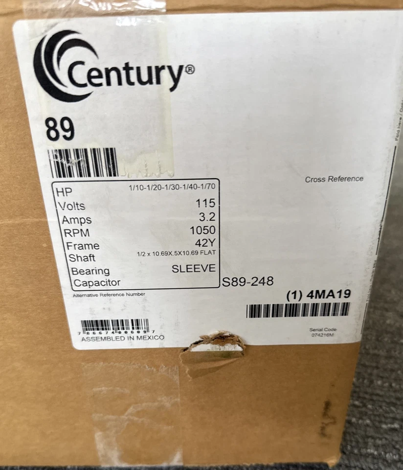 Двигатель комнатного кондиционера Century 89, 5 скоростей, 115 В, 1/10 л. с., 1050 об/мин - Изображение 2 из 4