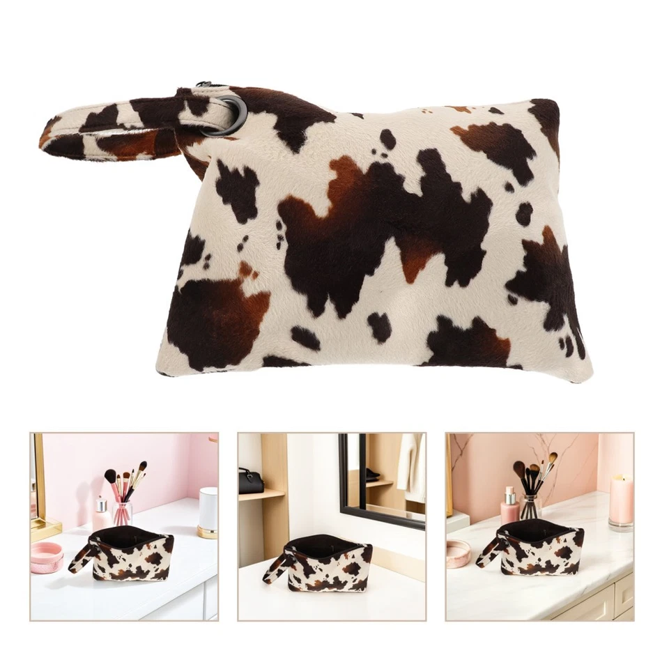  Brown Cow Print Evening Bag Cute Cow Pattern Handbag For Women Small Zip Make - Image 4 of 4