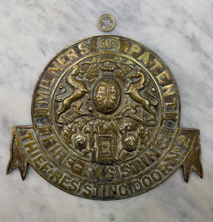 Huge Antique Brass Milners Safe Plaque '212' 10 inches 1.1kg Safe Room Plaque