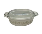 Vtg Pyrex #043 Empire Scroll Pattern Oval Casserole Dish 1.5 Qt W/ Lid USA READ